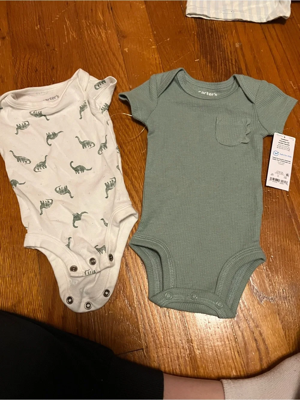 Two carter's Sage Green Short-Sleeve One-Piece